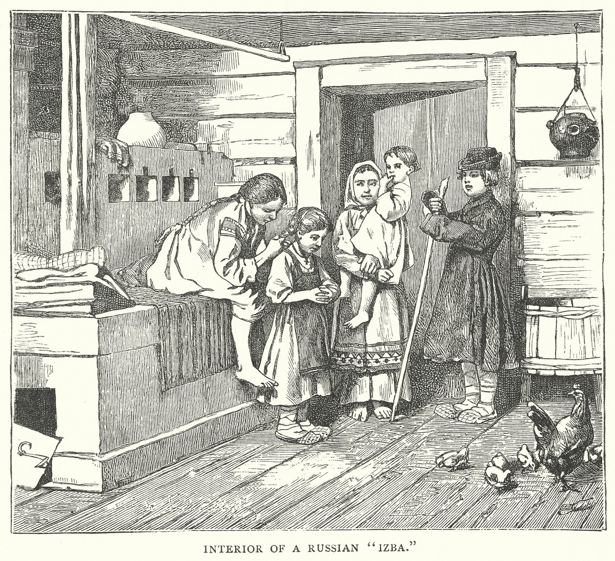 Bir Rus "Izba "sının içi (gravür) by English School