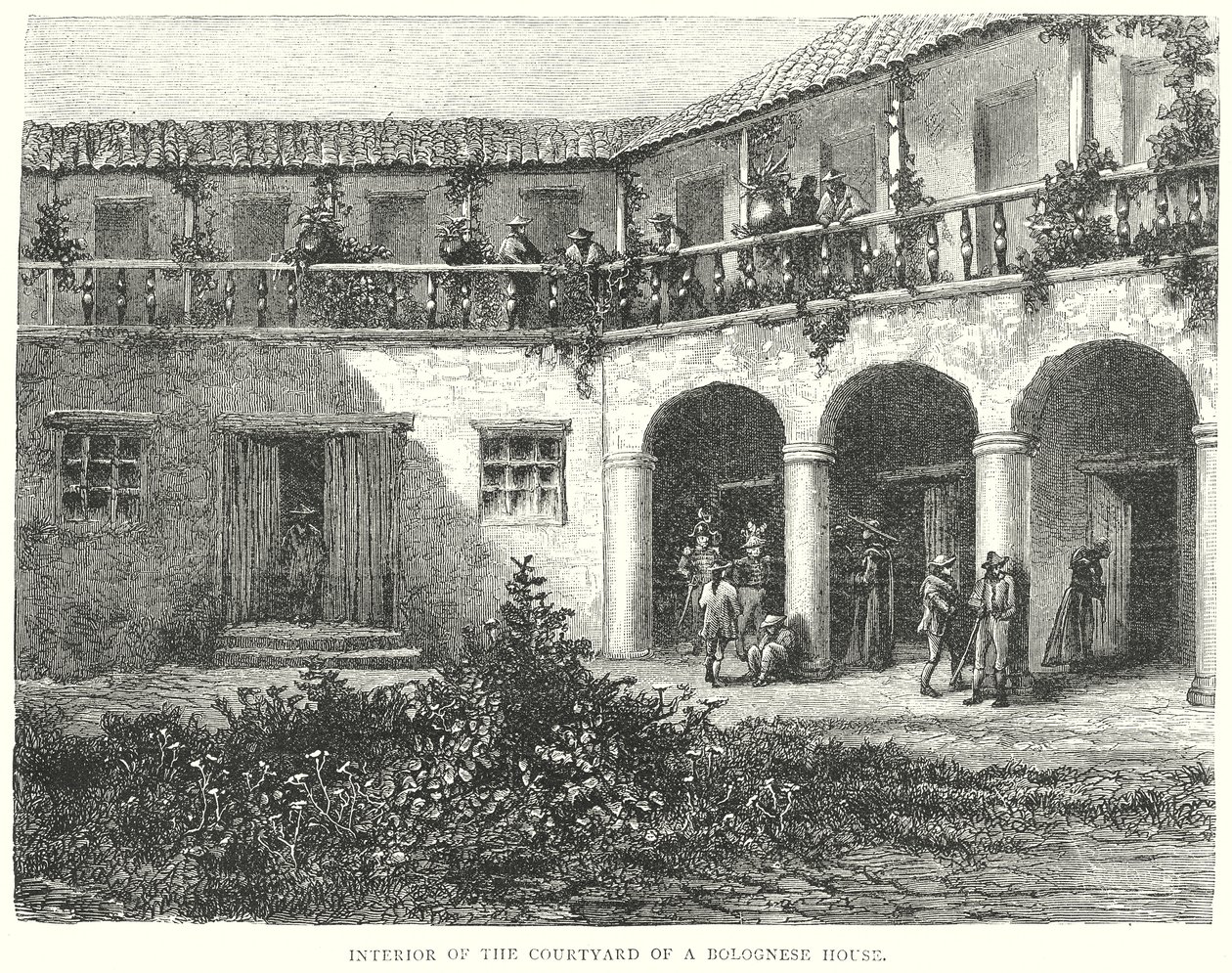 Bir Bolognese Evinin Avlusunun İç Mekanı (gravür) by English School