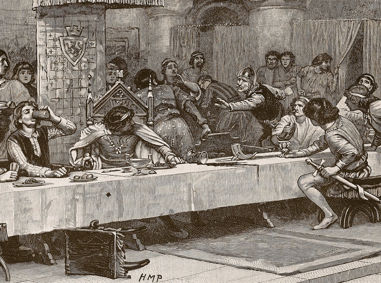 Araya Giren Balliols Noel Yemeği, Cassells Illustrated History of England'dan bir çizim (sepya fotoğrafı) by English School