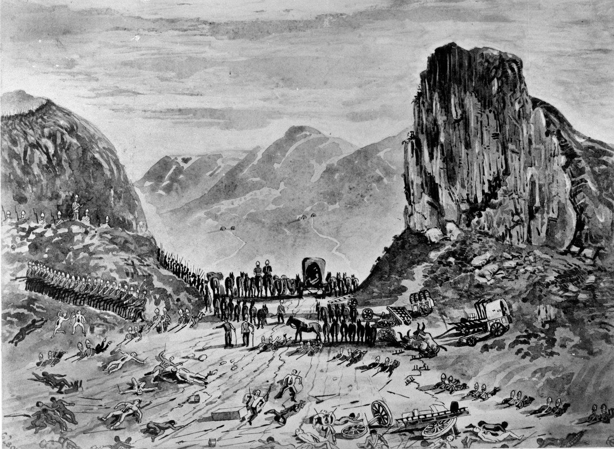 Savaştan sonra Isandhlwana, 1879 (kalem ve mürekkep ve kağıt üzerinde yıkama) by English School