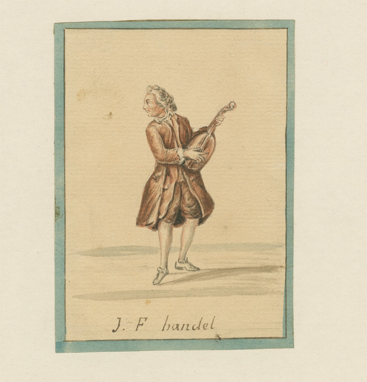 J. F. Handel, 19. yüzyıl ortası (kalem ve mürekkep, pastel boya ve kağıt üzerine yıkama) by English School