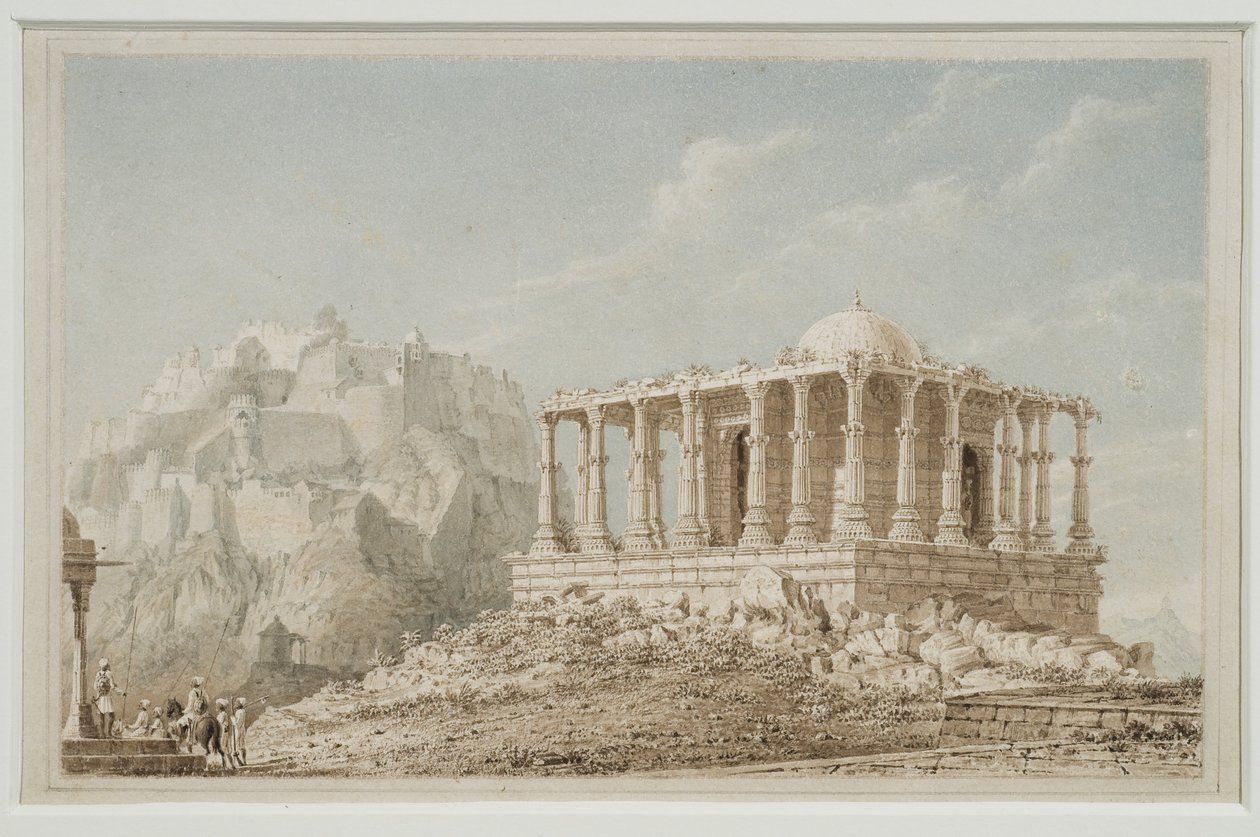 Komulmer kalesindeki Jain Tapınağı (kartta suluboya) by English School