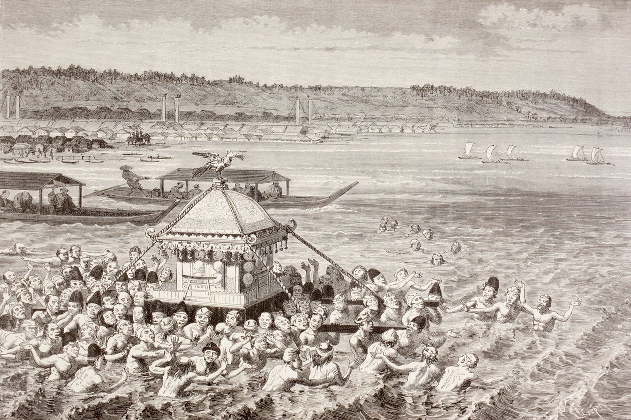 19. yüzyılda Gots-Tennoo'yu kutlayan Japon balıkçılar (litho) by English School