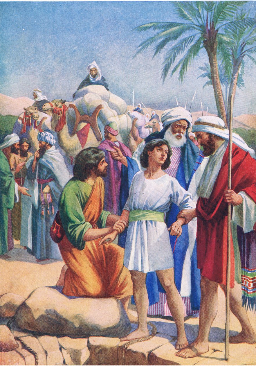 Kardeşleri tarafından satılan Joseph, Thomas Nelson tarafından yayınlanan İncil Resimli Kitaptan, c.1950 by English School