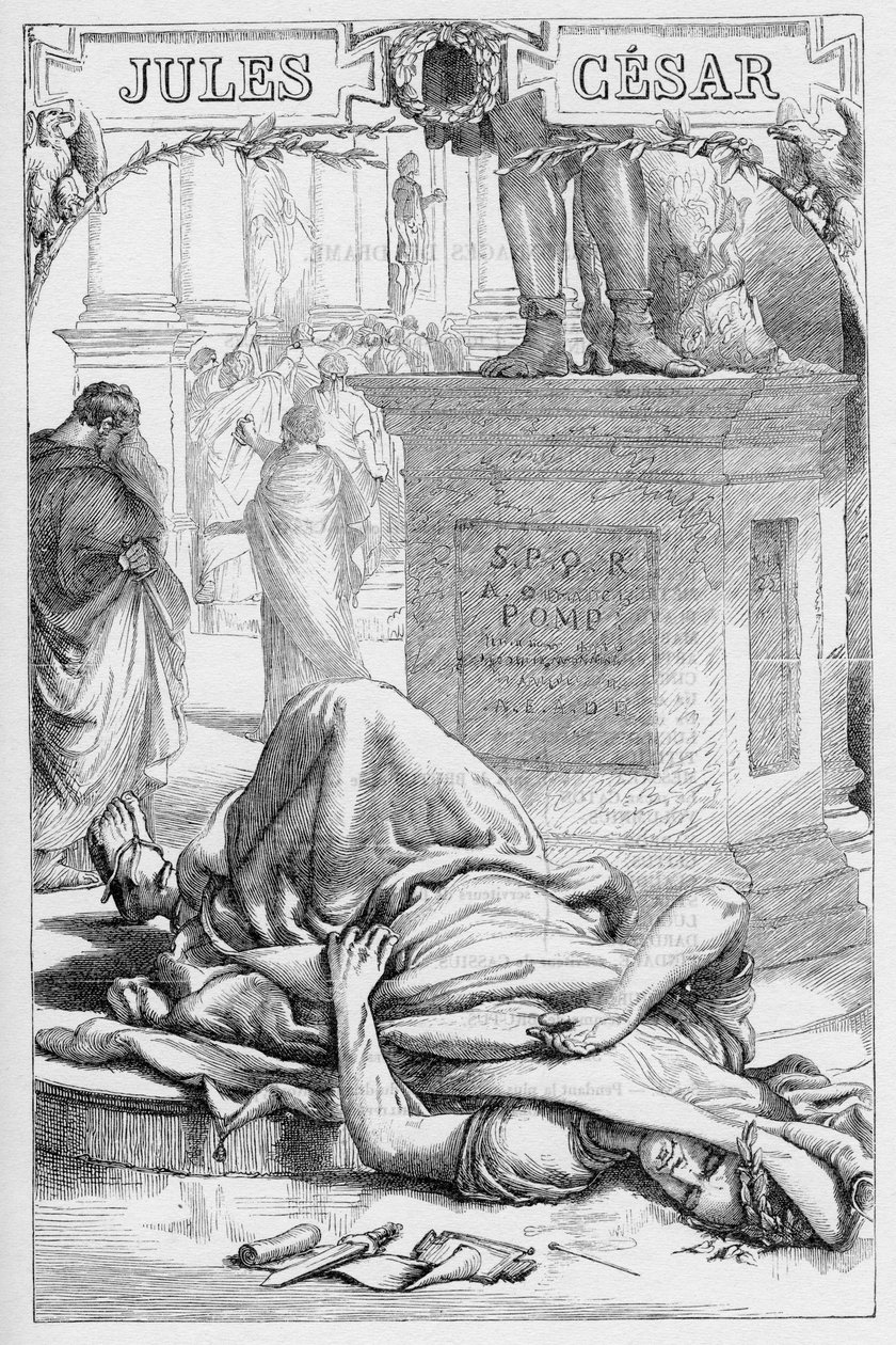 Jules Cesar - Julius Caesar'ın Trajedisi - “” William Shakespeare'i Tamamlıyor”” da İllüstrasyon 1866 - Bu baskının çizimleri ve genel biçimi Cassell'in Londra'da yayınlanan resimli Shakespeare'inden ödünç alınmıştır. by English School