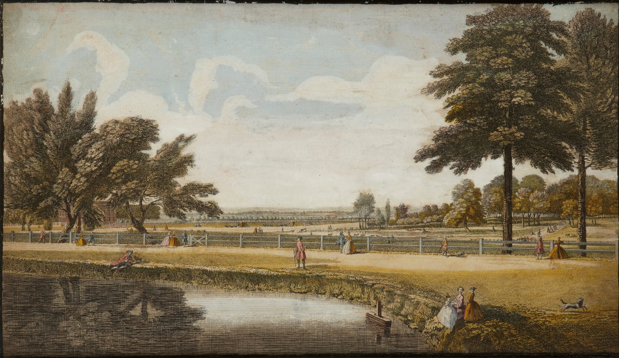 Kensington Bahçeleri, c.1740-60 (el boyaması gravür) by English School