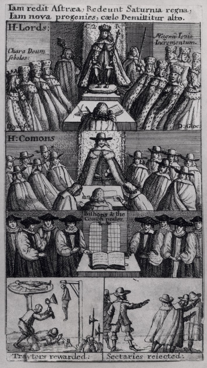 Kral II. Charles (1630-85), Parlamento Binası ile, 1660 by English School