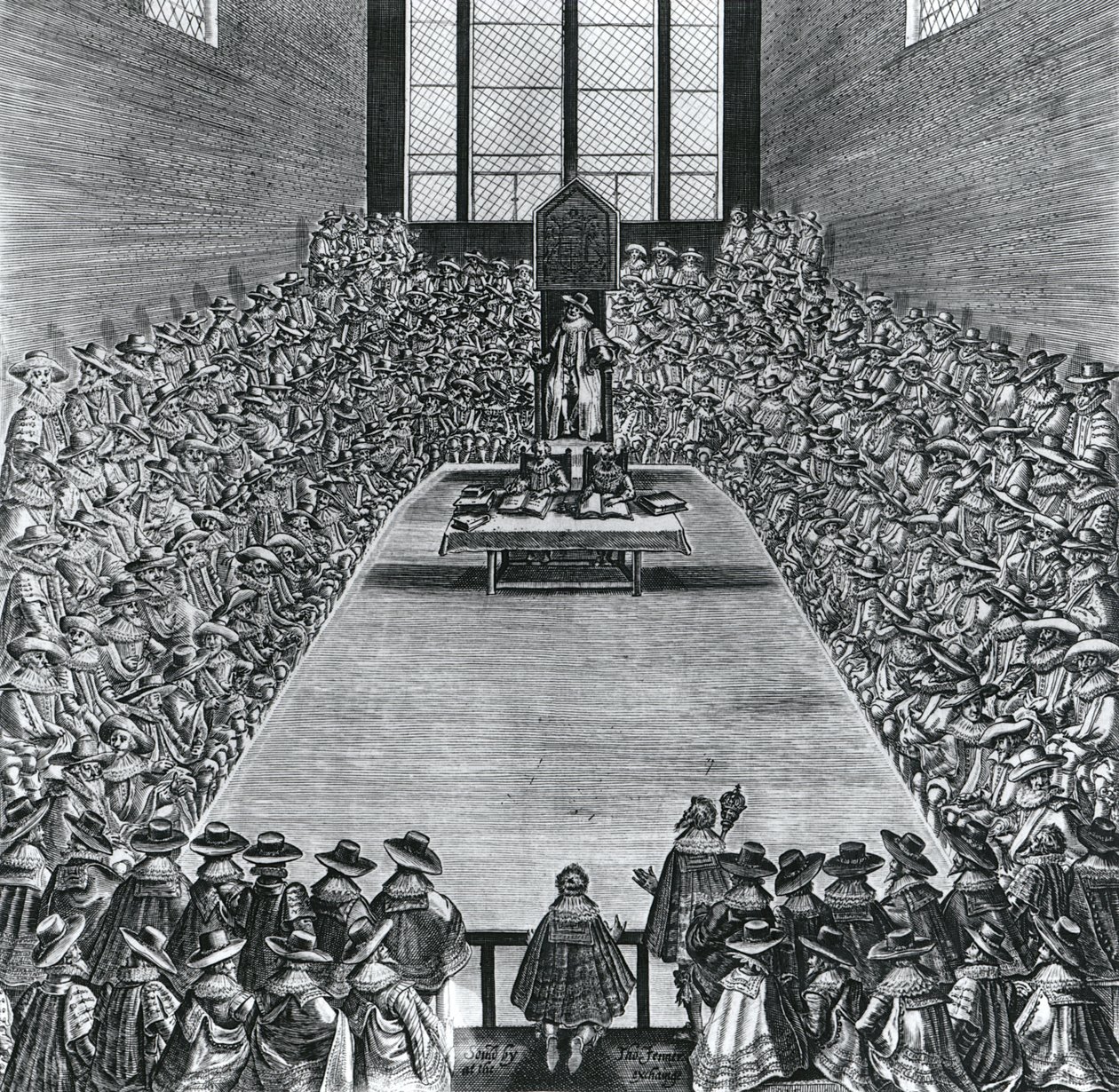 Kral I. James (1566-1625), Parlamento Evlerinde, 1624 by English School