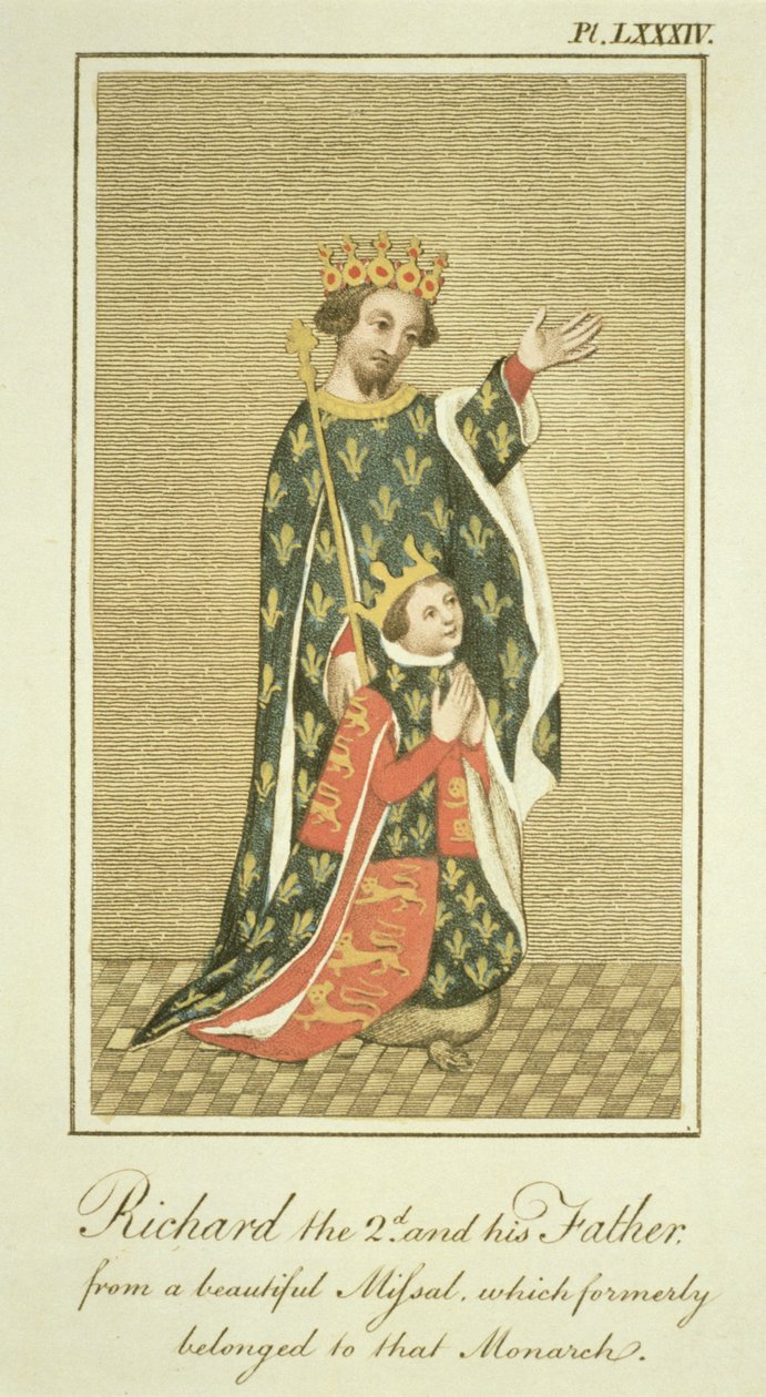 Kral II. Richard (1367-1400) ve babası Edward (1330-76) Kara Prens, The Complete View of the Complete View of the People of the People of England Cilt II, 1799 (renkli) by English School