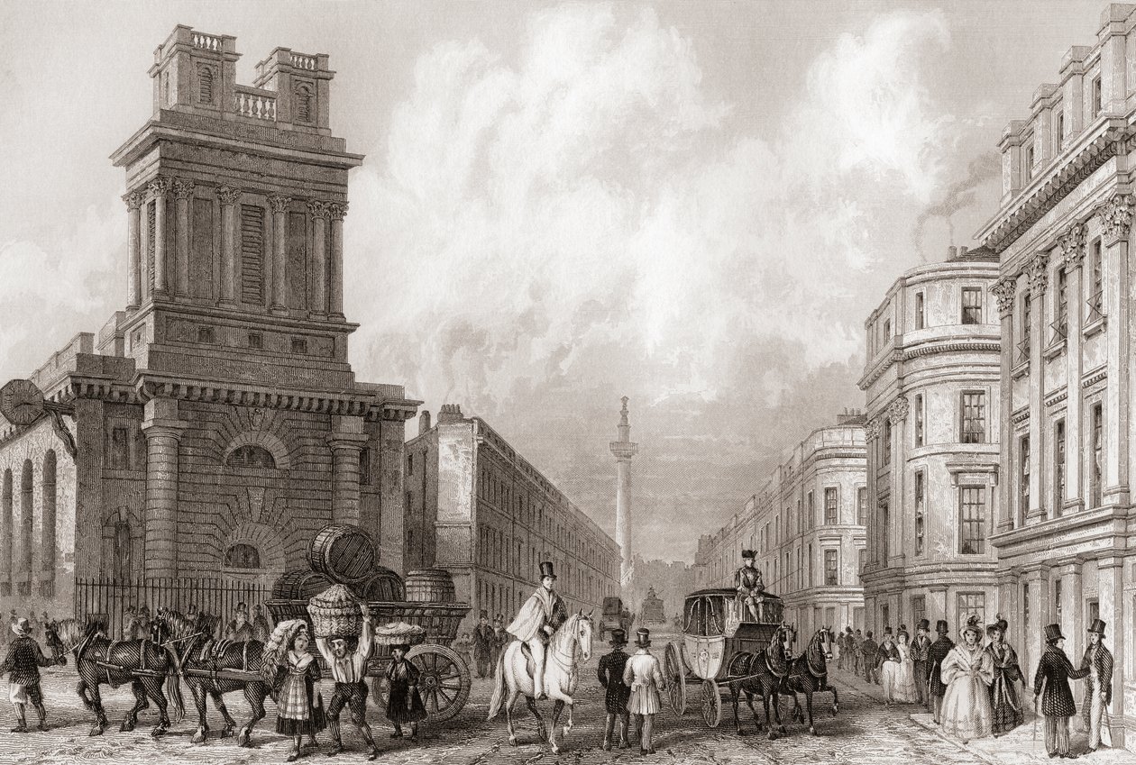 King William Street ve St Mary Woolnoth, Londra, İngiltere by English School