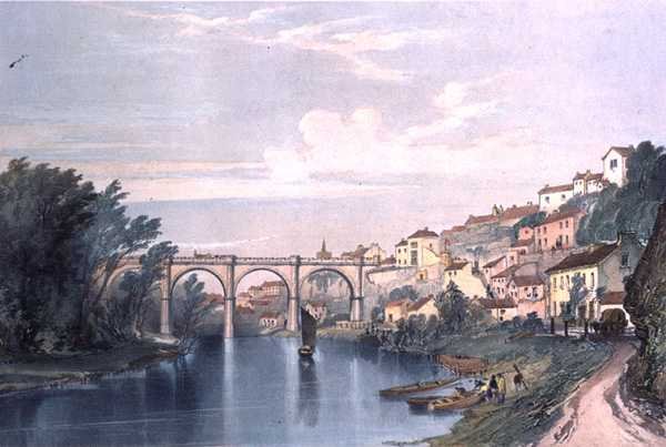 Knaresborough Viyadüğü, Doğu ve Batı Yorkshire Kavşağı Demiryolu, J.C. Bourne (1836-77), c.1850 (renkli taş) tarafından oyulmuş Rees