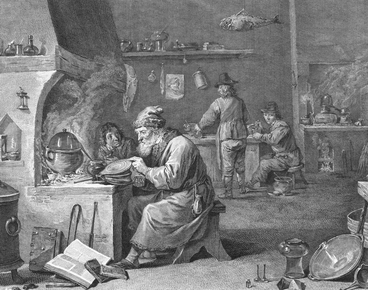 Bir simyacının laboratuvarı, 18. veya 19. yüzyıl by English School