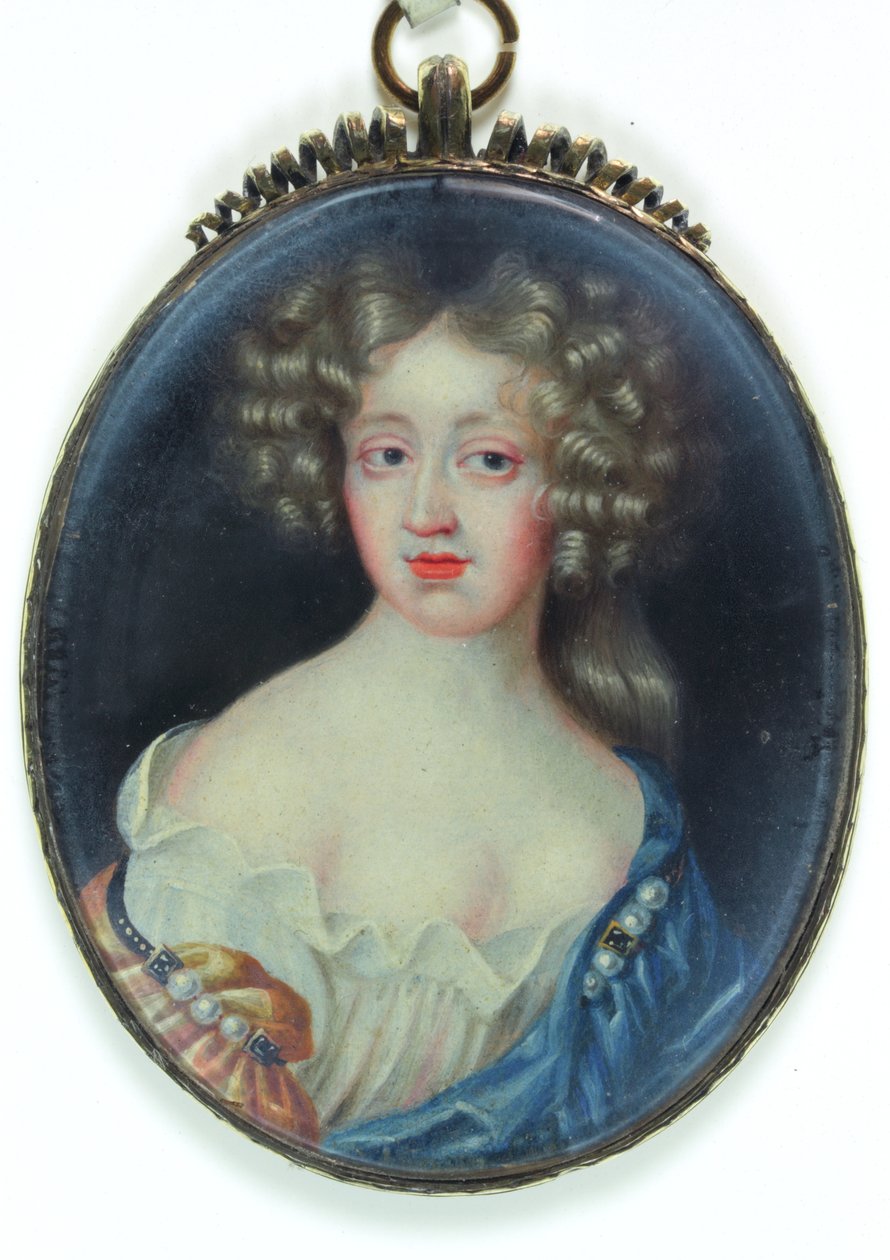 Leydi Margaret Cavendish, Newcastle Düşesi (fildişi üzerine suluboya) by English School