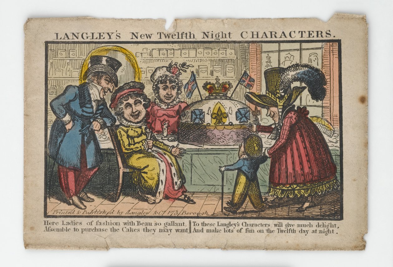 Langleys New Twelfth Night Karakterleri Zarfı, 1818 (el boyaması gravür) by English School