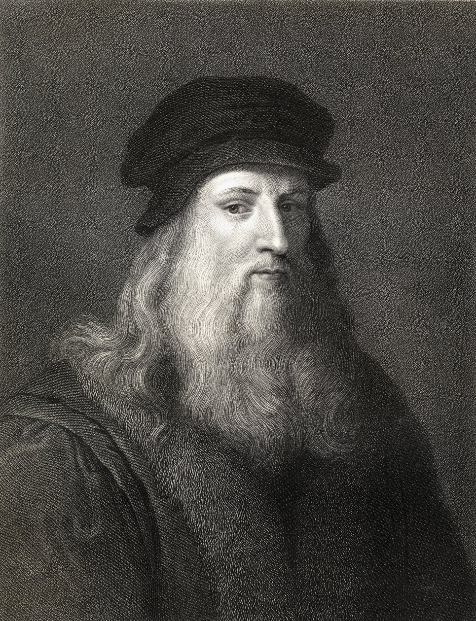 Leonardo da Vinci (1452-1519) gravürü) by English School