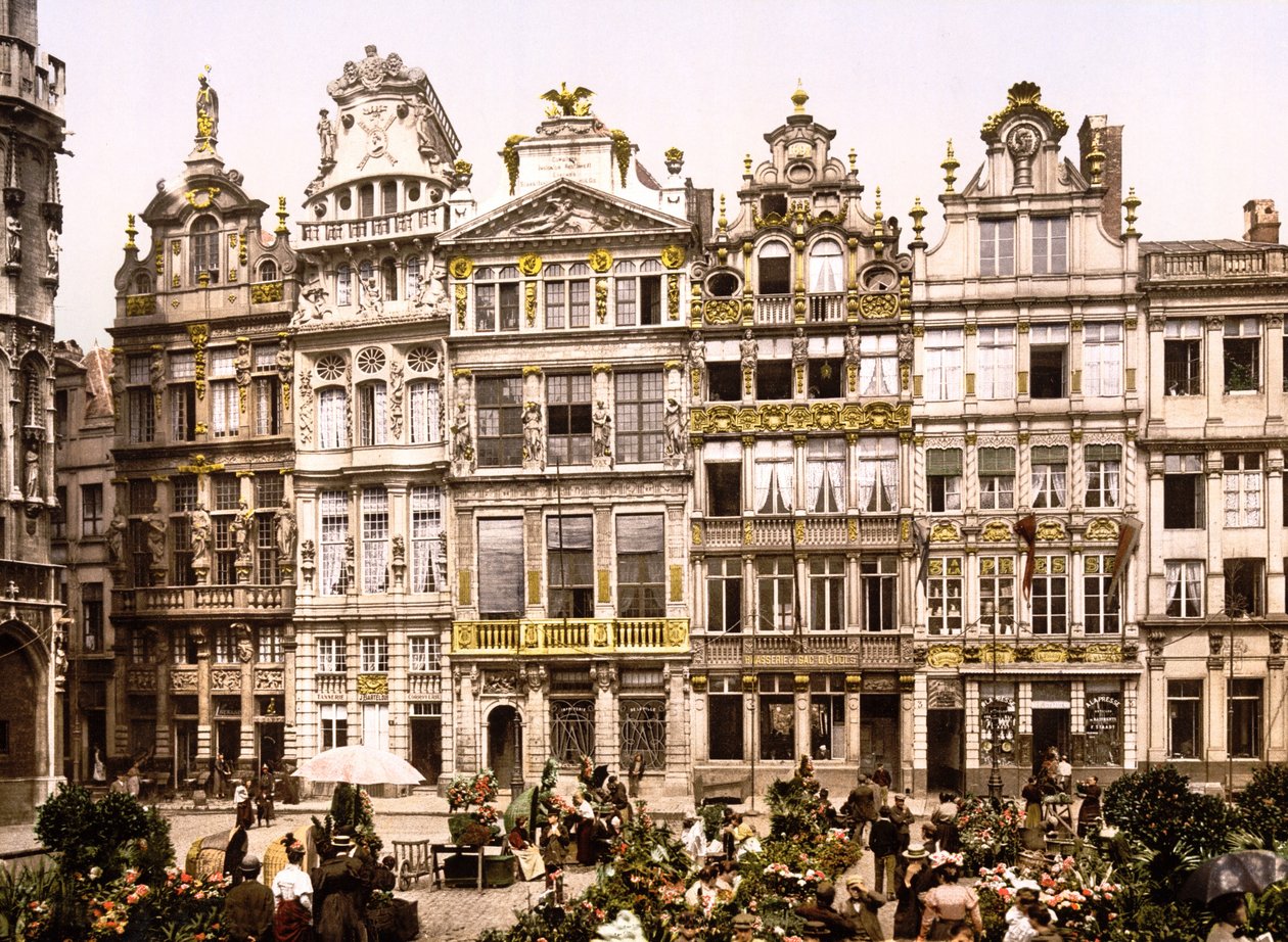 Grande Place Eski Evleri, Brüksel (el boyaması fotoğraf) by English School