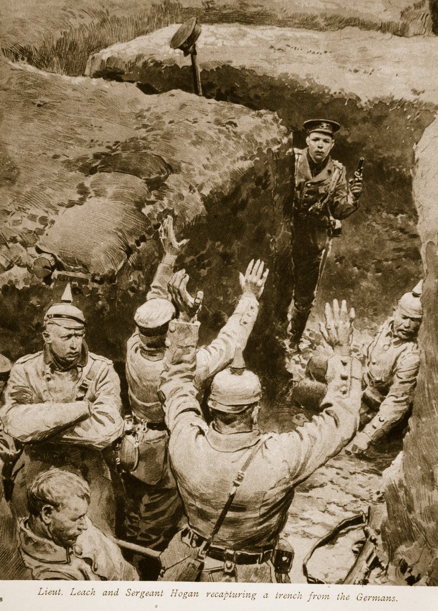 Teğmen Leach ve Çavuş Hogan, Almanlardan bir siperi geri alıyor, 1914-19 by English School