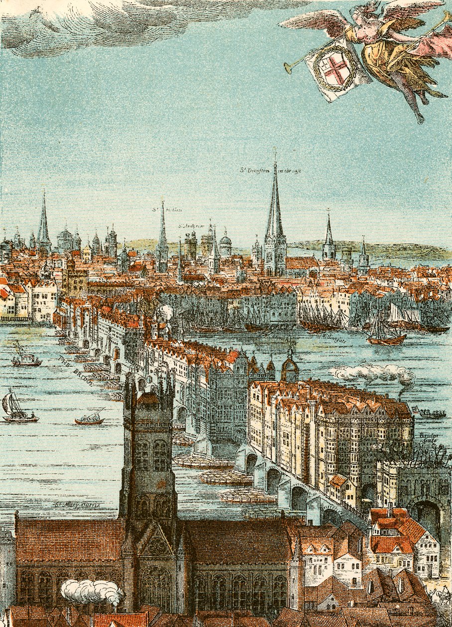 Londra Köprüsü (renkli gravür) by English School