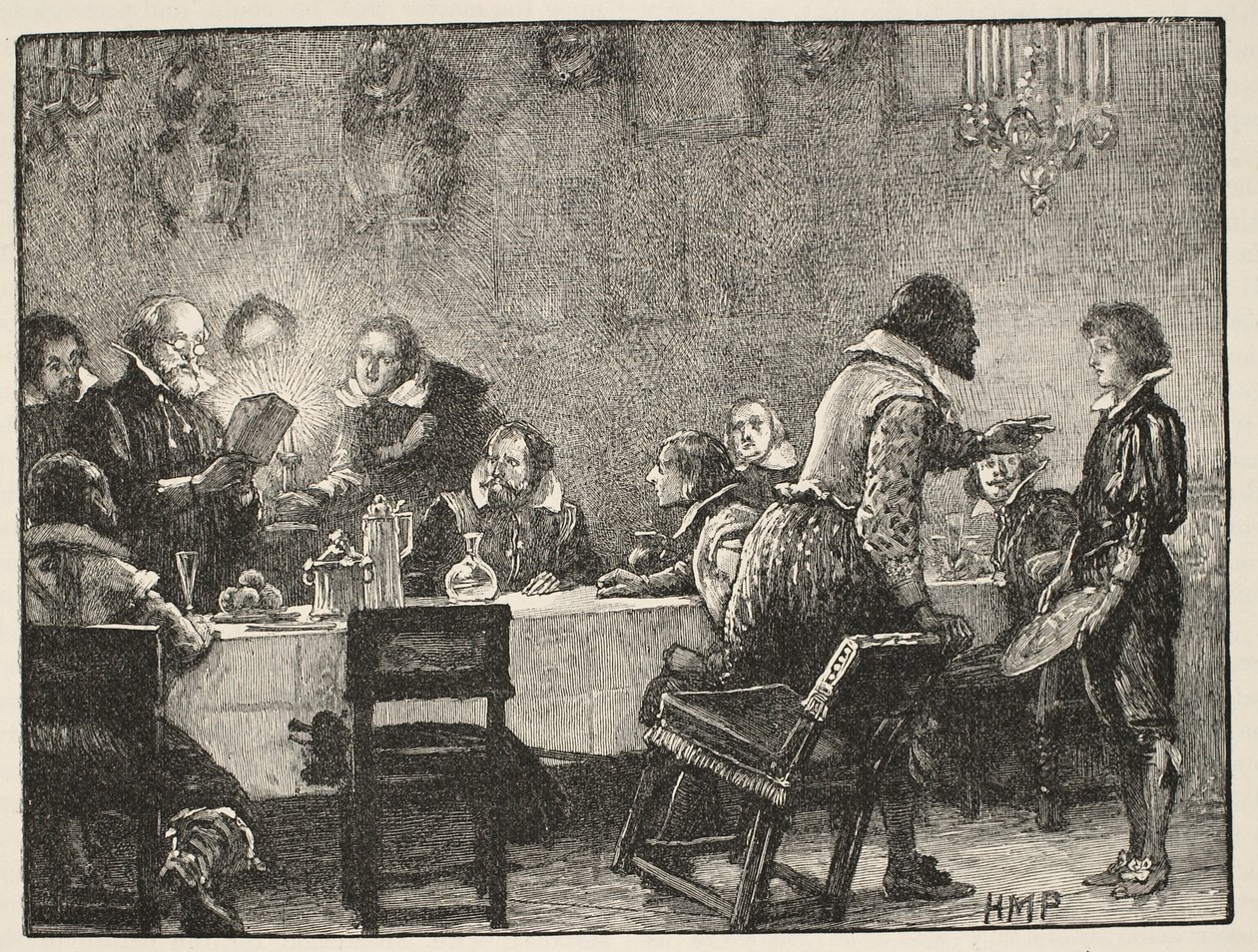 Lord Monteagle ve Barut Komplosu hakkındaki uyarı mektubu, Cassells Illustrated History of England'dan çizim (sepya fotoğrafı) by English School