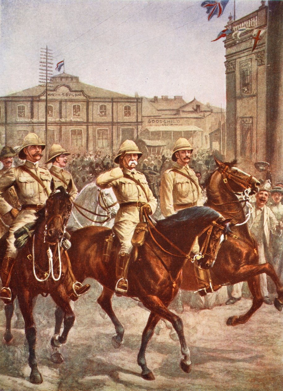 Lord Roberts, dört aylık Boer kuşatmasının başarılı bir şekilde kurtarılmasının ardından Kimberley şehrine girer, Hutchinsons Story of the British Nation, c.1920, Hutchinsons S