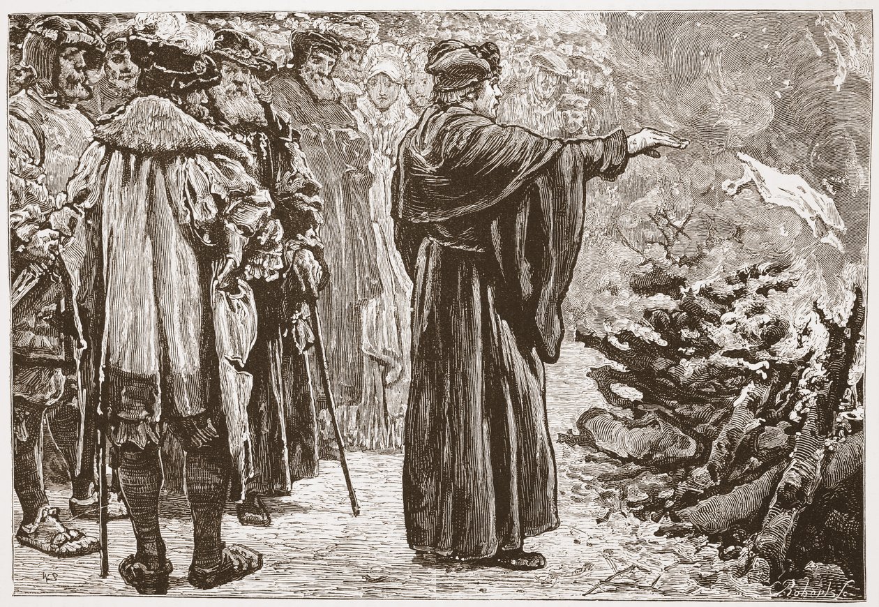 Luther Papaları Yakıyor Boğa, James Aitken Wylie (1808-1890) tarafından yazılan Protestanlığın Tarihinden bir örnek, pub. 1878 by English School