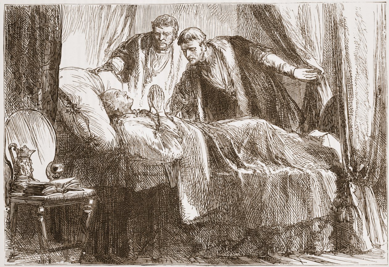 Luther ölüm döşeğinde, James Aitken Wylie (1808-1890) tarafından yazılan Protestanlığın Tarihinden bir örnek, pub. 1878 by English School