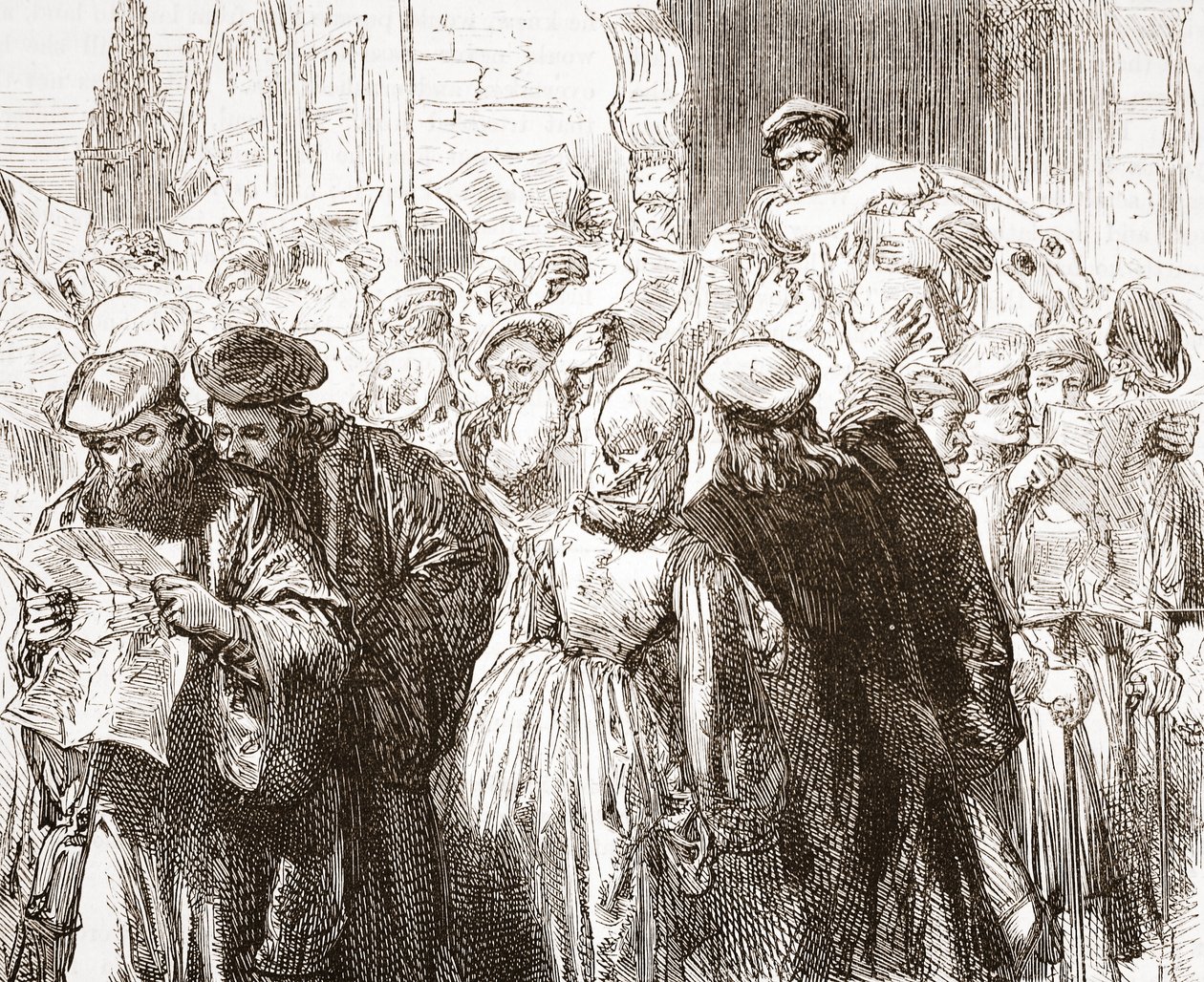 Luthers broşürü: matbaadaki sahne, James Aitken Wylie (1808-1890) tarafından yazılan Protestanlığın Tarihinden bir örnek, pub. 1878 by English School