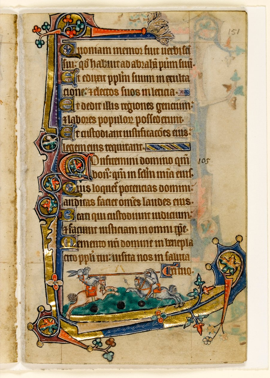MS 1-2005, fol. 151r: Bir Tazı ve Tavşan Müsabakası, Macclesfield Mezmurundan marjinal dekorasyon, Sarum Kullanımı, Doğu Anglia, c.1330 by English School