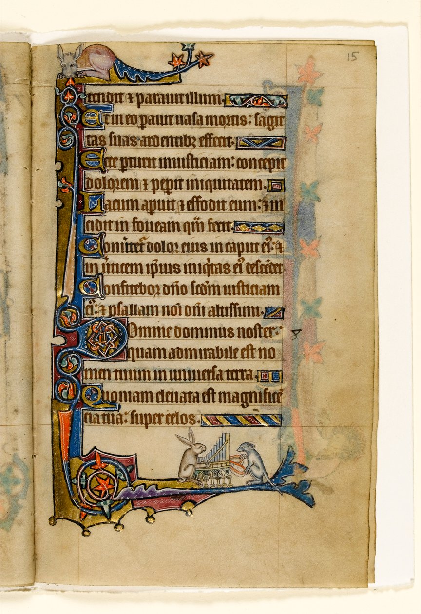 MS 1-2005, fol. 15r: Org oynayan bir Tavşan ve Köpek, Macclesfield Psalter
