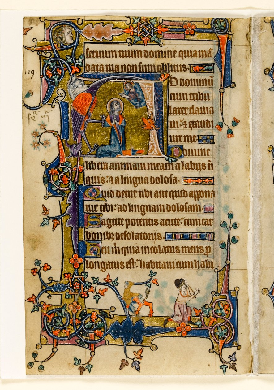 MS 1-2005, fol. 182v: David Praying, Macclesfield Psalter, Use of Sarum, East Anglia, c.1330