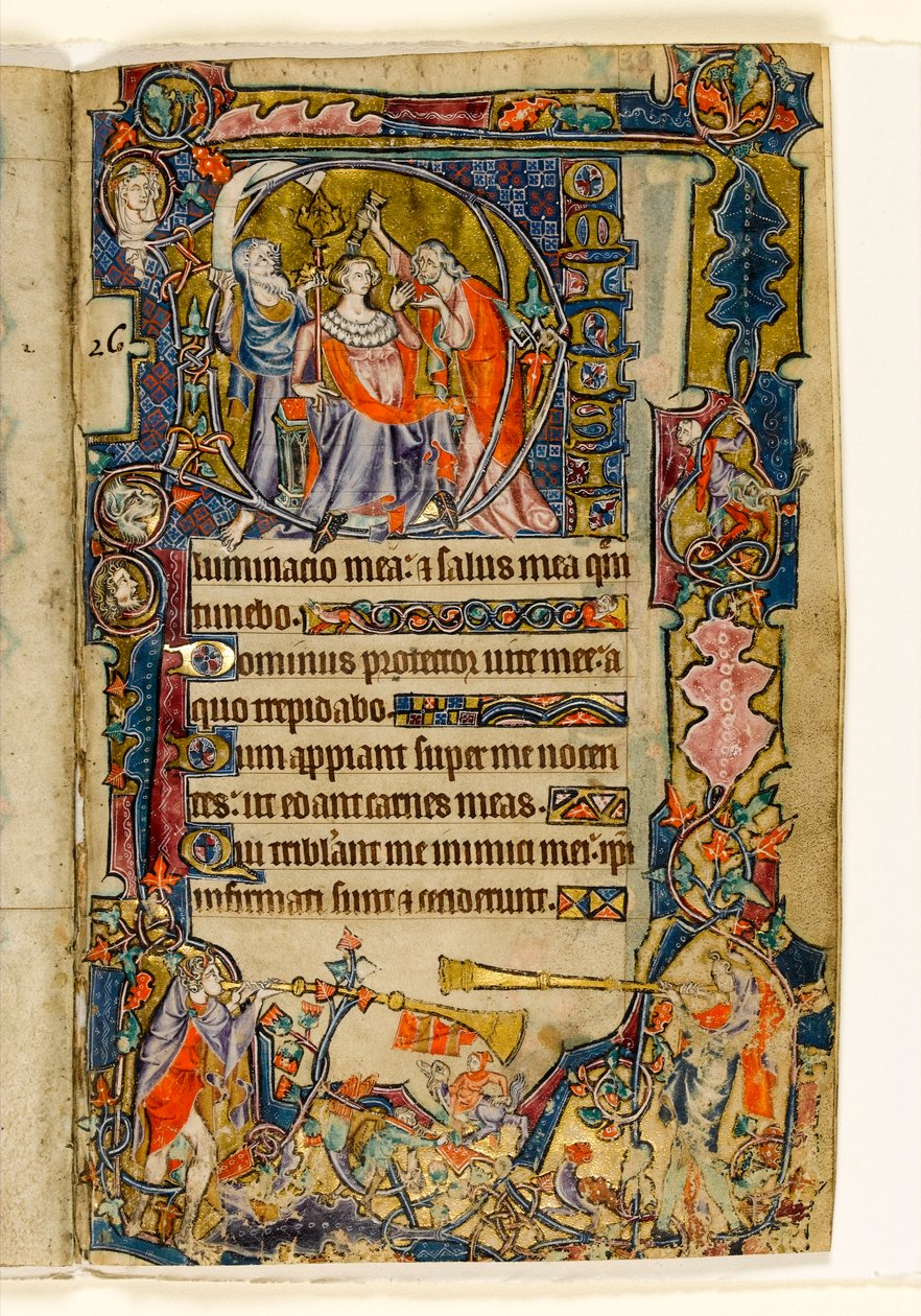 MS 1-2005, fol. 39r: The Anointing of David and Trompeters, başlangıç tarihi Macclesfield Psalter