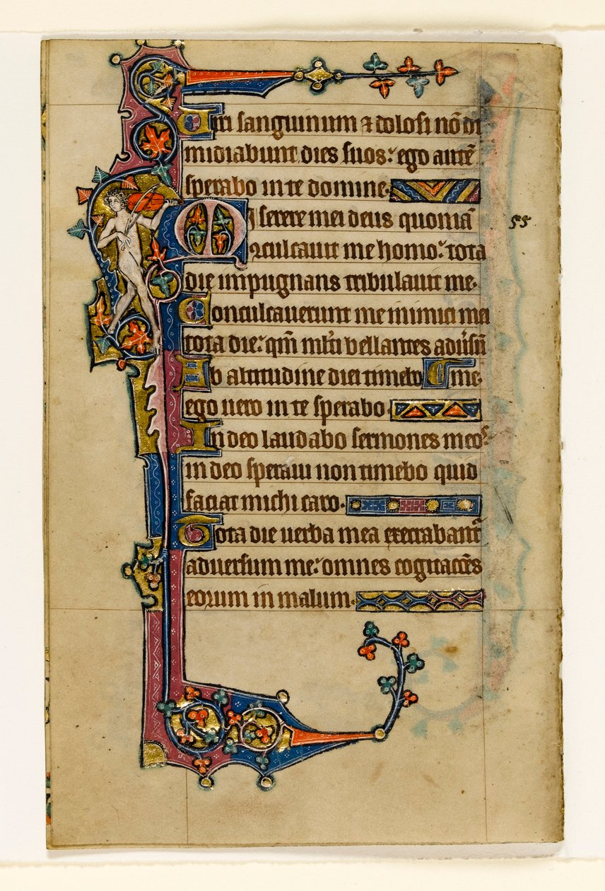 MS 1-2005, fol. 80v: Çıplak Müzisyen, Macclesfield Mezmurundan marjinal dekorasyon, Sarum Kullanımı, Doğu Anglia, c.1330 by English School