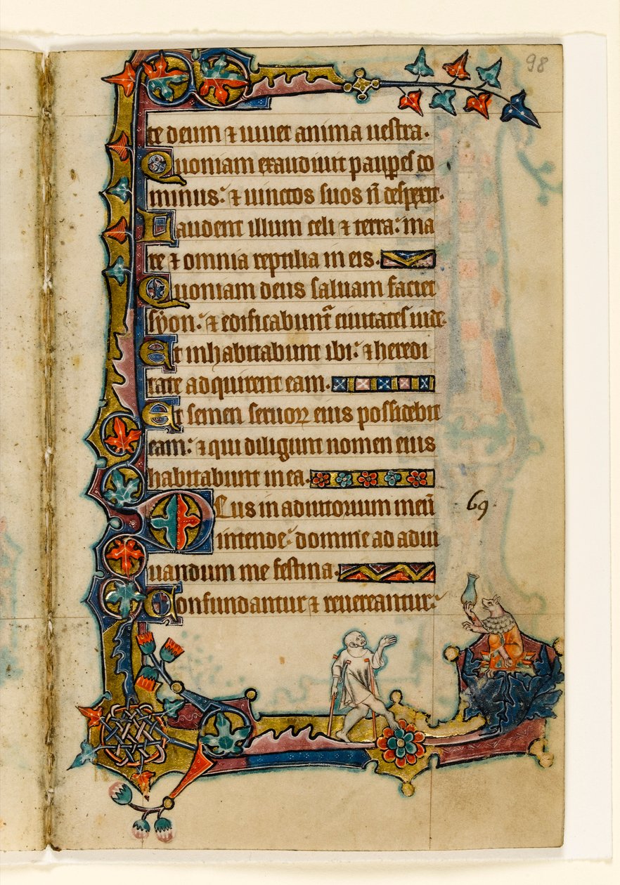 MS 1-2005, fol. 98r: Bir Dilenci ve Zengin Bir Domuz (?), Macclesfield Mezmurundan marjinal dekorasyon, Sarum Kullanımı, Doğu Anglia, c.1330 by English School