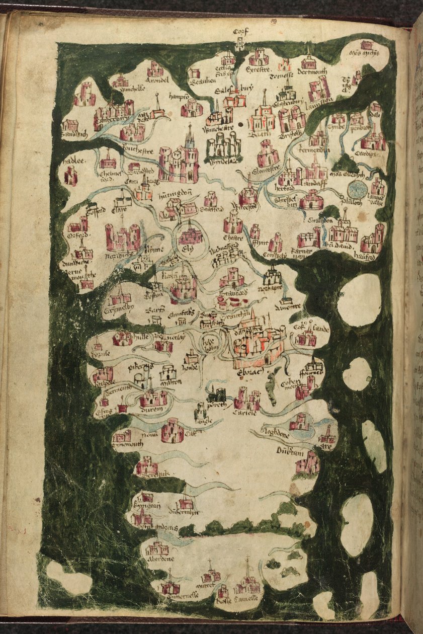 MS Harley 1808, f.9v İngiltere ve Galler Haritası, 