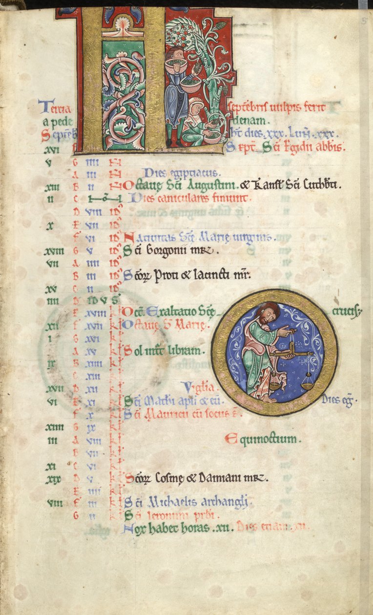 MS Hunter 229 f.5r Eylül, Hunterian Psalter