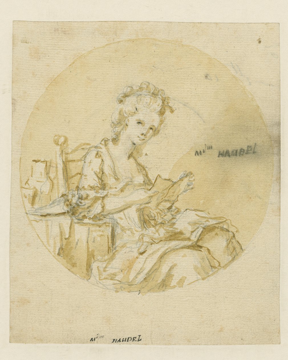 Madam Handel, 19. yüzyıl ortası (kağıt üzerinde kalem ve mürekkep ve yıkama) by English School