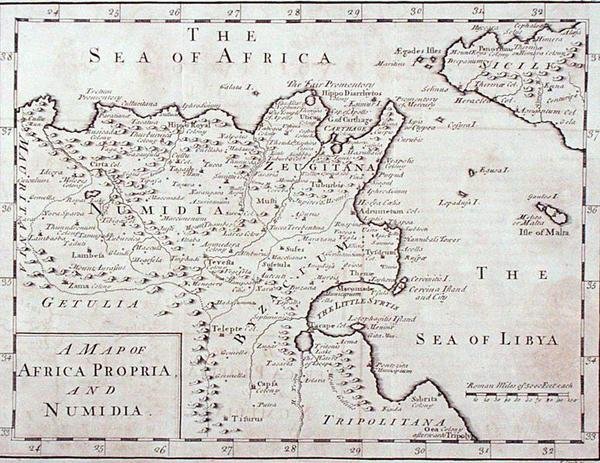 Afrika Propria ve Numidia Haritası (Modern Tunus ve Cezayir) 18. yüzyılın sonlarında (gravür) by English School