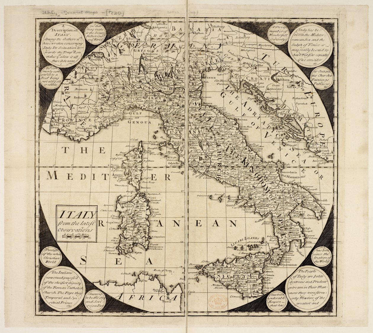 İtalya Haritası, c.1730 (gravür) by English School