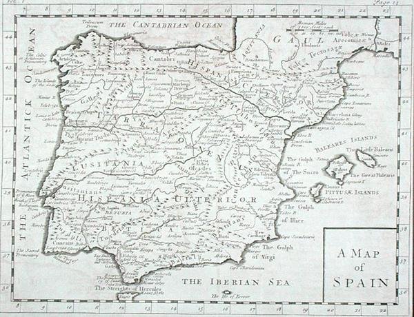 İspanya ve Portekiz haritası, 18. yüzyılın sonlarında (gravür) by English School