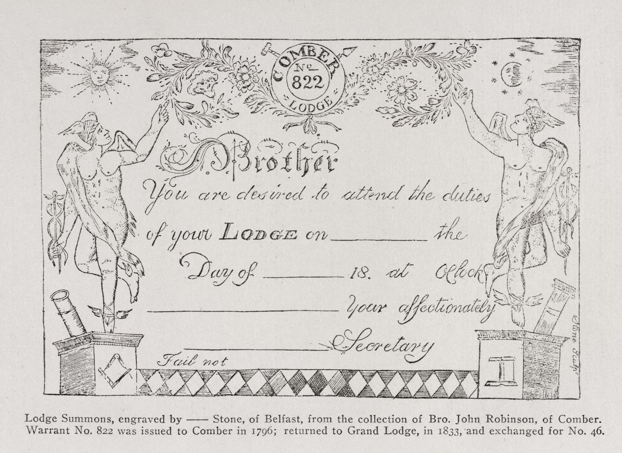 1796 tarihli mason locası celbi by English School