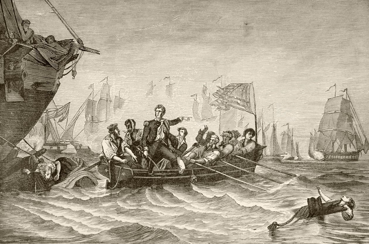 Usta Komutan Oliver Hazard Perry, Erie Gölü Muharebesi sırasında ABD Tuğgeneral Lawrence'tan ABD Tuğgeneral Niagra'ya transfer oluyor (litho) by English School