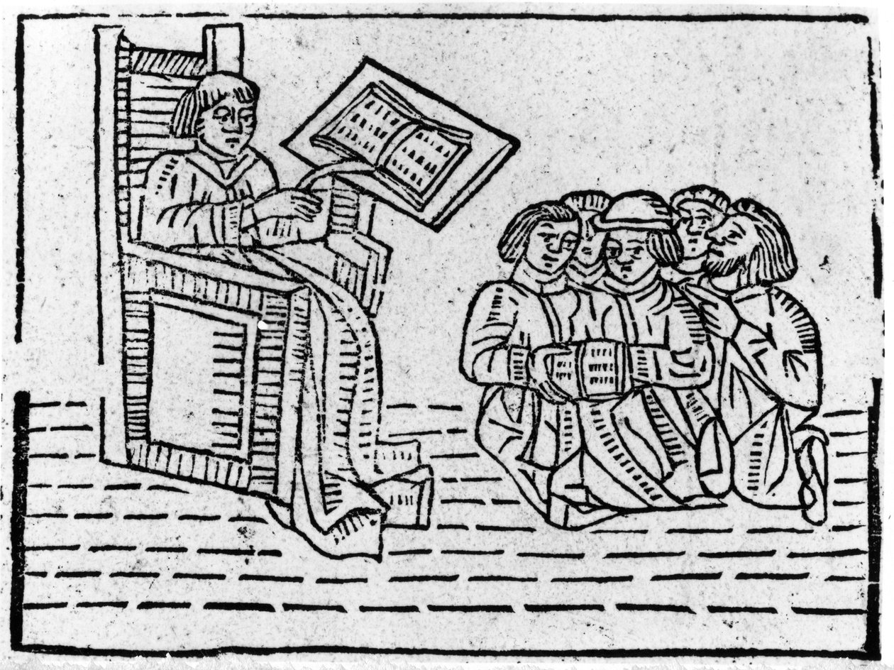 Usta ve öğrenciler, c.1481 (tahta baskı) by English School