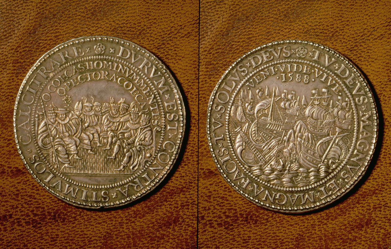 İspanyol Armada'nın Yenilgisinin anısına madalya, 1588 (gümüş) by English School