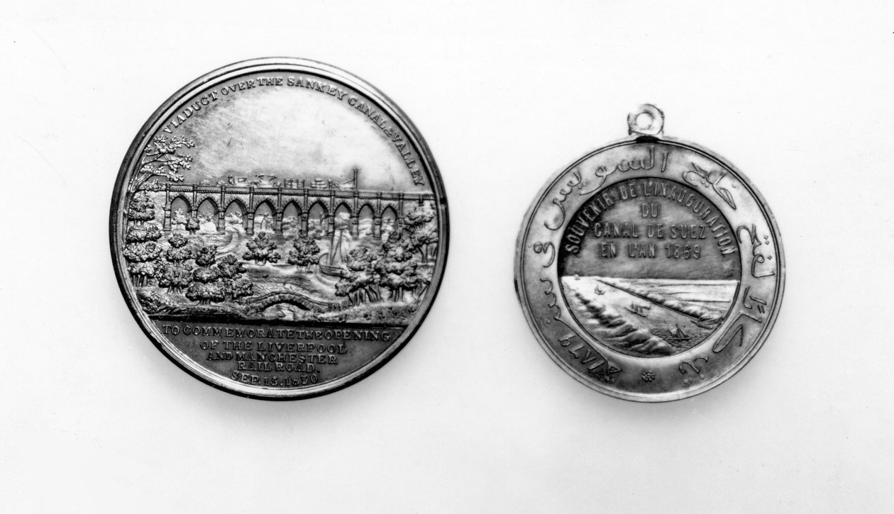 Liverpool ve Manchester Demiryolunun Açılışını anan madalyon, 1830 (metal işçiliği) by English School