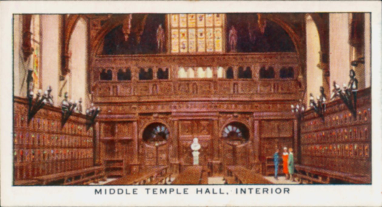 Middle Temple Salonu, İç Mekan (renkli taş baskı) by English School
