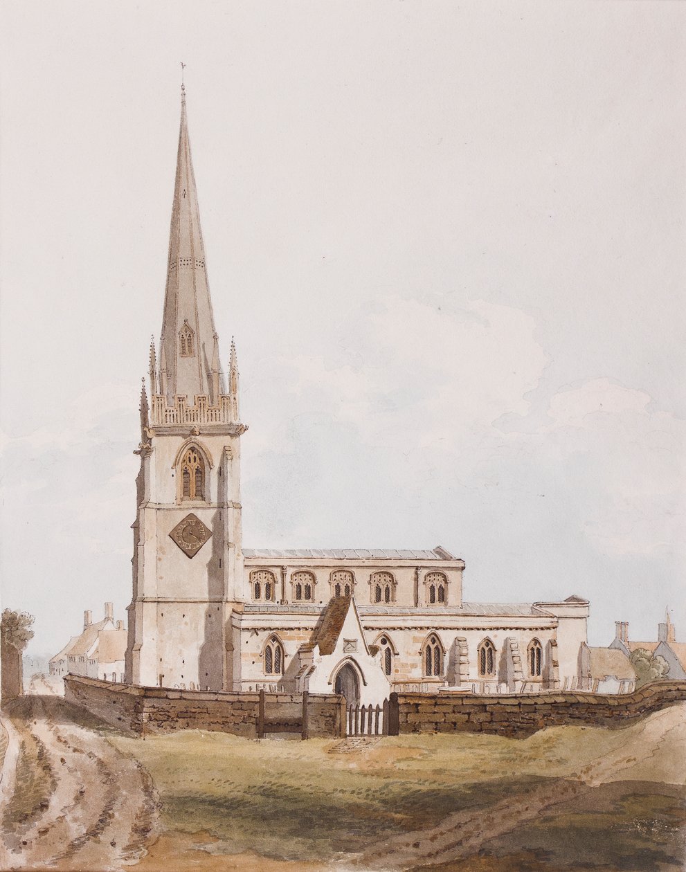 Middleton Cheney, Kilisenin Güney görünümü, 1820 dolayları (kağıt üzerinde mürekkep ve tuvalet) by English School
