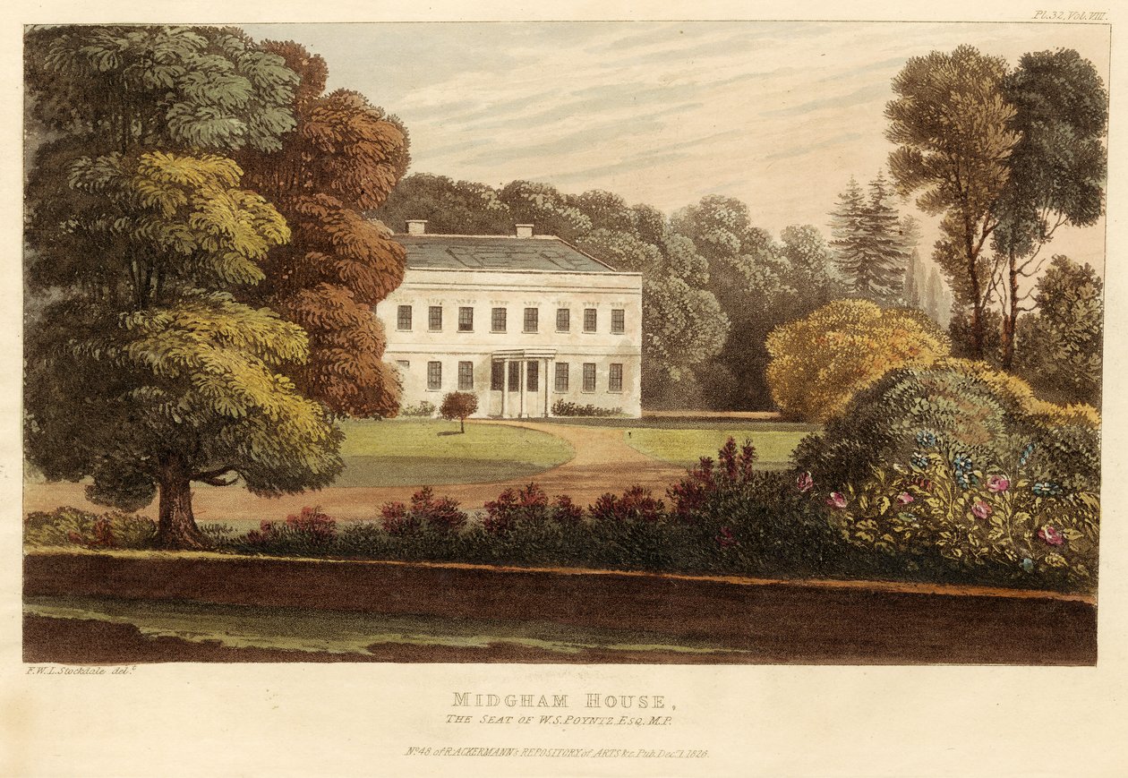 Midgham House, The Seat of WS Poyntz, Av., MP, pub. 1826 (renkli gravür) by English School