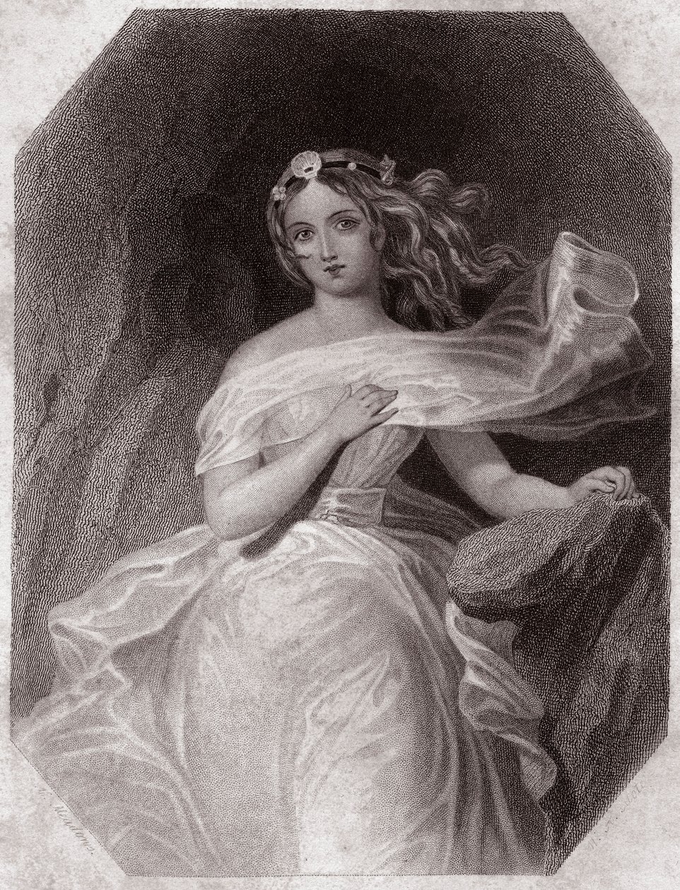 Miranda (Fırtına - La Tempete) - “” Galerie des femmes de Shakespeare, Londra'nın ilk sanatçılarının eleştirel ve edebi notlarla zenginleştirilmiş kırk beş ciddi portre koleksiyonu”””” yaklaşık 1838 - “” Kadın Galerisi'nden Shakespeare'in, by English School