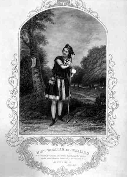 Miss Woolgar, Rosalind rolünde, III. Perde 2. Sahne, Beğendiğiniz Gibi, William Shakespeare (1564-1616) (gravür) by English School