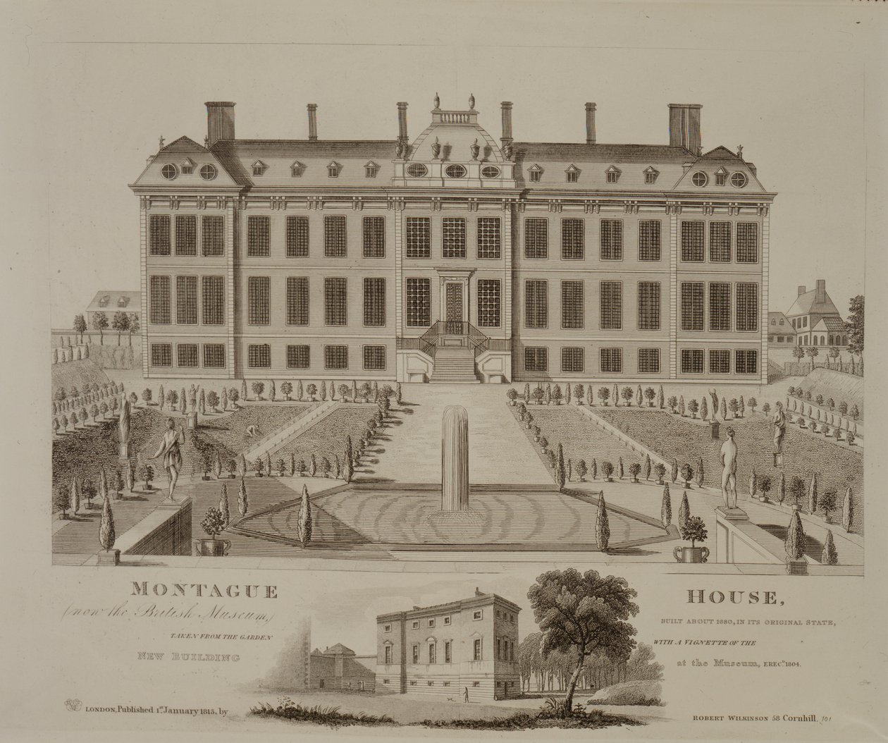 Montague House, şimdi British Museum, 1813 by English School